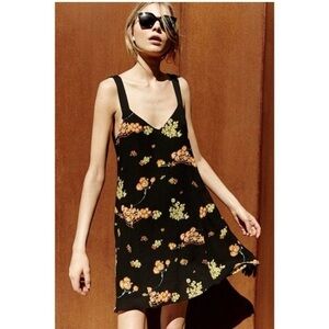 A.L.C. Serena Black Floral Silk Floral Mini Sleeveless Dress Size 6